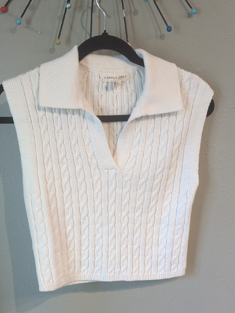 Preppy Cable Knit Sweater Vest Collared Cottagecore Festival Small